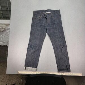 Selvedge Jeans Mens Indigo Blue Raw Hem Fits 32x27 Relaxed Straight